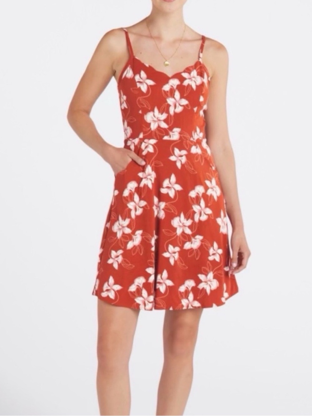 NWT Floral Spaghetti-Strap A-Line Dress in Rust